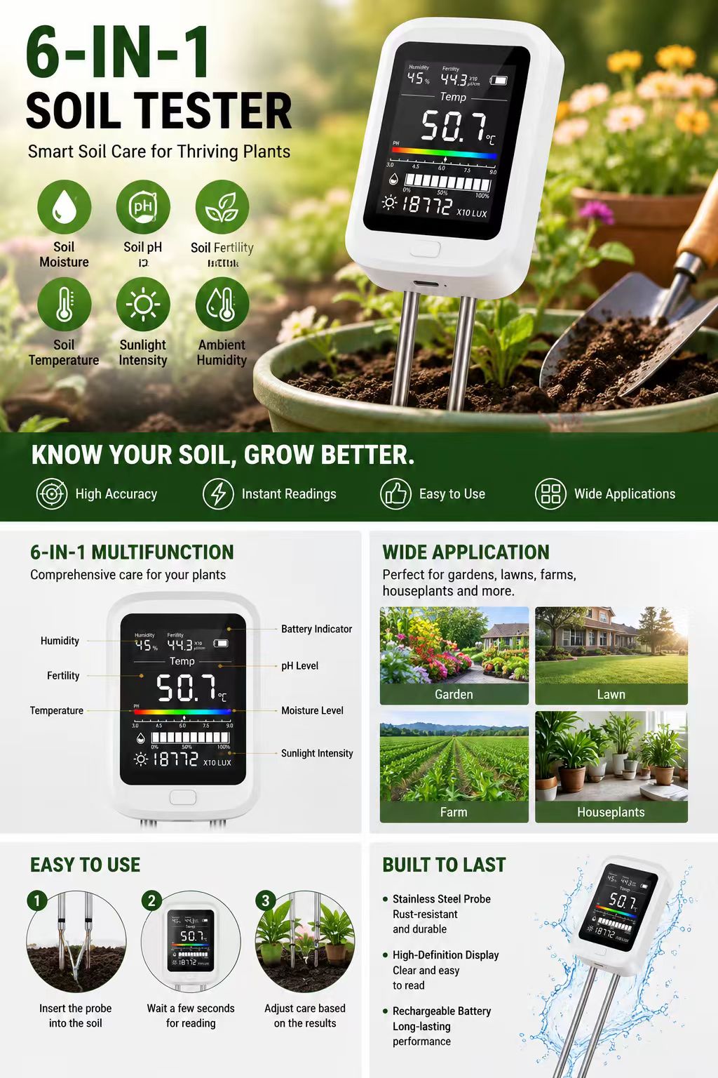 Advanced 6-in-1 Soil Tester Hi - огляд і ціна Plant Growth Regulator